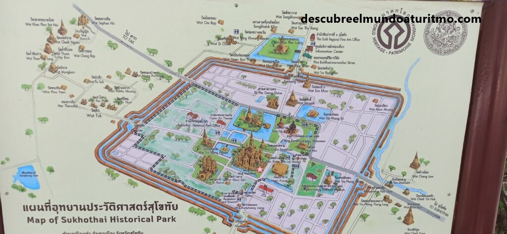 Mapa de los templos de Sukhothai