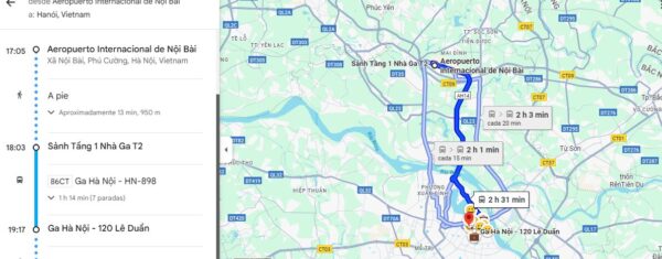 recorrido bus 86 de Noi Bai a Hanoi